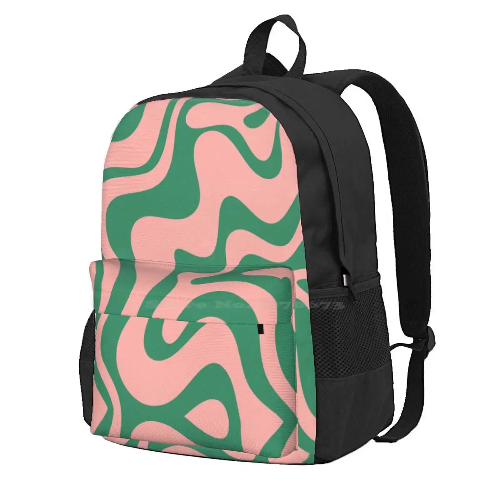 Liquid Swirl Contemporary Abstract Pattern In Pink And Green Hot Sale Schoolbag Backpack Fashion Bags Abstract Retro Pattern