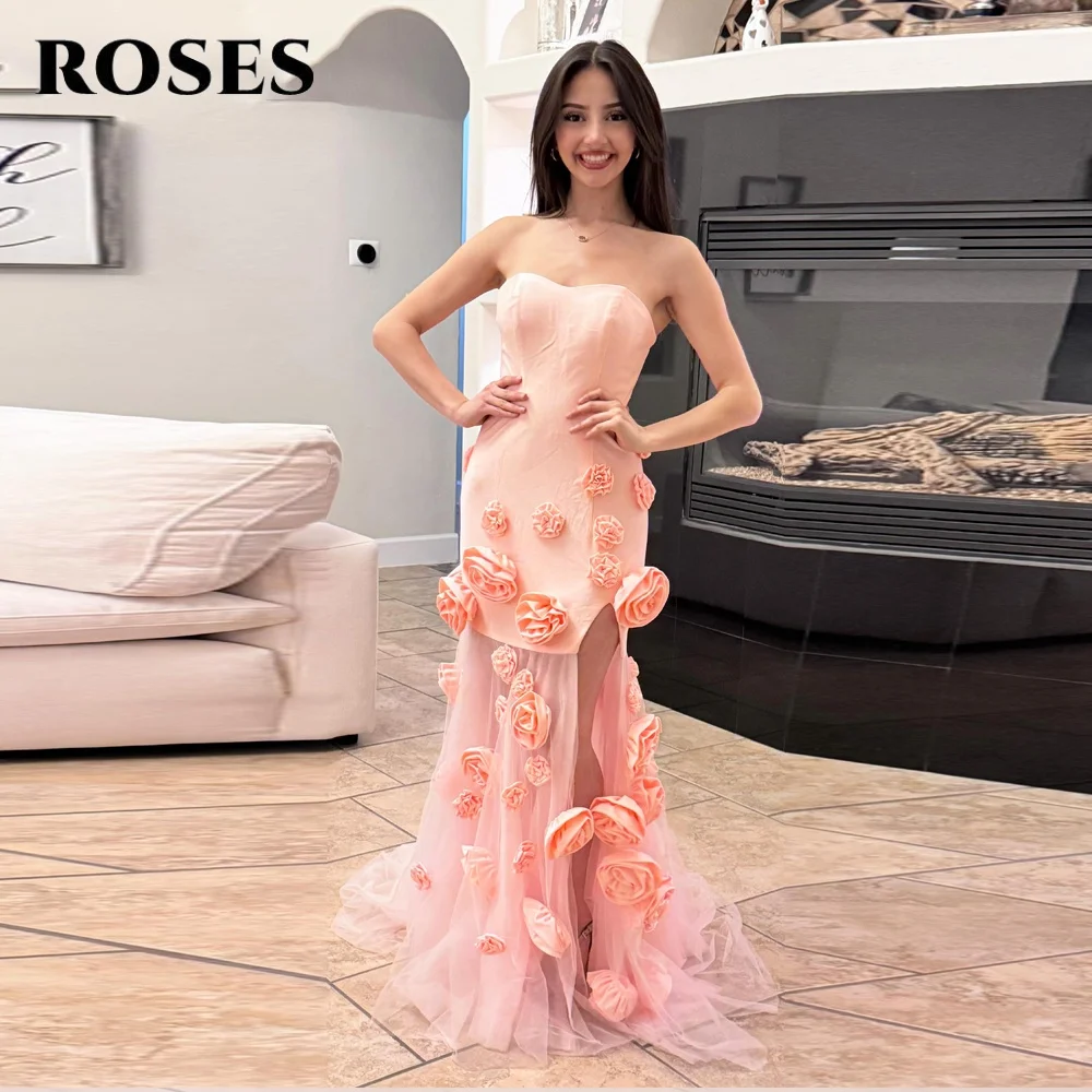 

Розовые платья для выпускного вечера ROSES Изысканные милые гала-платья с 3D цветами Вечернее платье без рукавов в Саудовской Аравии по индивидуальному заказу