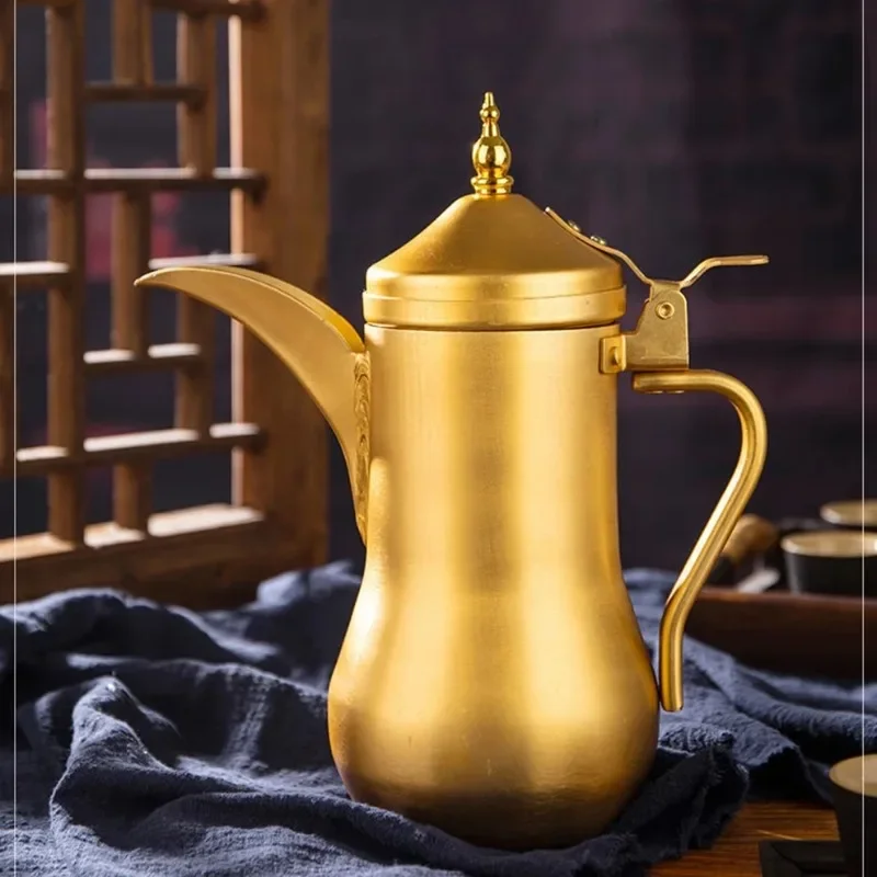 1L/1.4L/1.8L European Style Palace Pot Thickened Yellow Aluminum Teapot Large Capacity Warm Wine Jug Ghee Pot Brew Tea Kettle