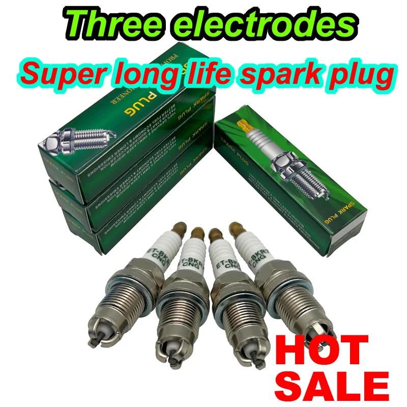 4pcs LPG CNG LNG GREEN 3 ELECTRODS Spark Plug ET-BKR7-CNG FOR IK20TT VK20 PFR7B-D BKR7EIX BKR-GAS LPG1 IFR7F-4D BKUR6ET-10 BKR6E