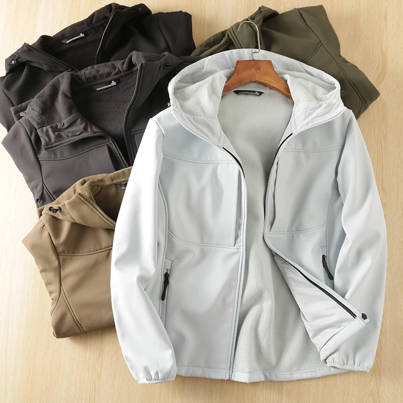 

Men's Outdoor Casual Hooded Fleece Jacket Windproof Waterproof Composite Velvet Autumn Winter Leisure Coat Hongda Brand