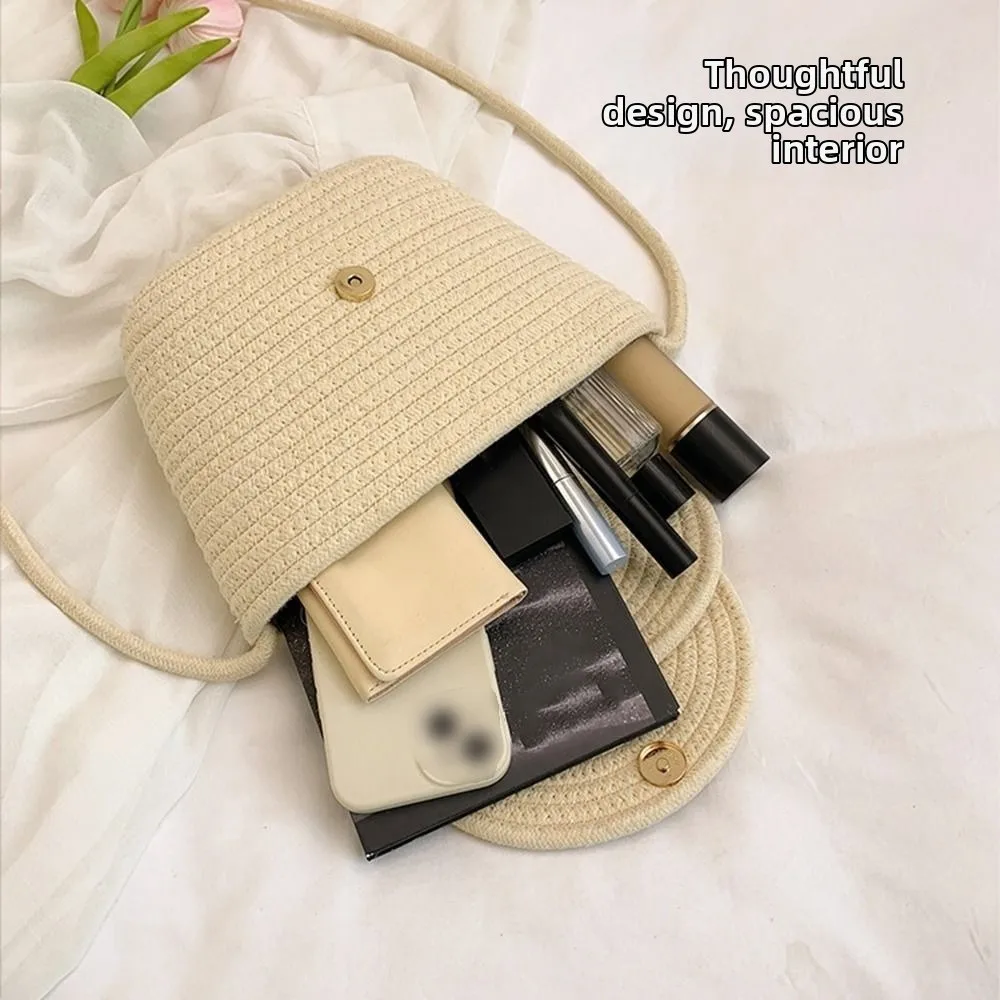 

Sweet Weave Straw Crossbody Bag Cross Design French Style Woven Bucket Bag Portable Casual Hand-woven Shoulder Bags Picnic