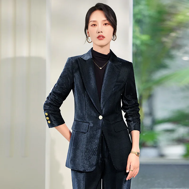 Gold Velvet Green Suit Jacket for Women Autumn and Winter2024New Advanced Business Temperament Commuter Casual Suit