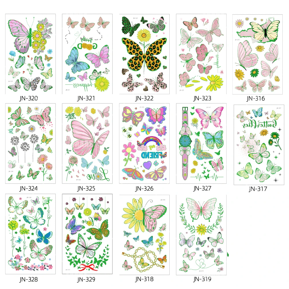 14Pcs/Lot Luminous Tattoo Face Temporary Color Butterfly Tattoo Child Cute Tattoo Sticker Body Tattoo for Kids