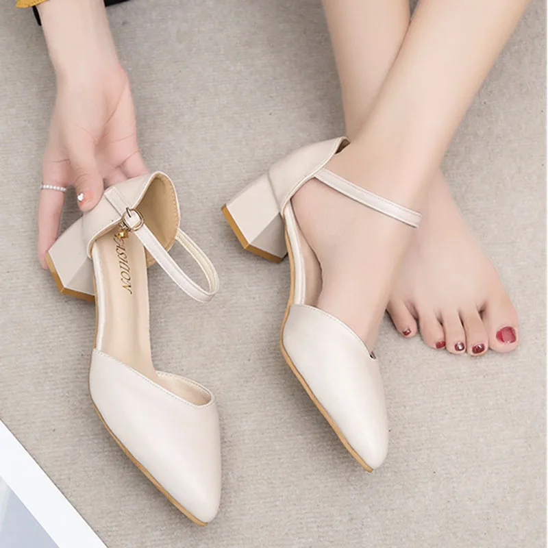 Pointed Toe Square Heel High Heels Sandals Women 2023 Autumn Summer Shoes Woman Fashion Students Patchwork Ladies Shoes Female