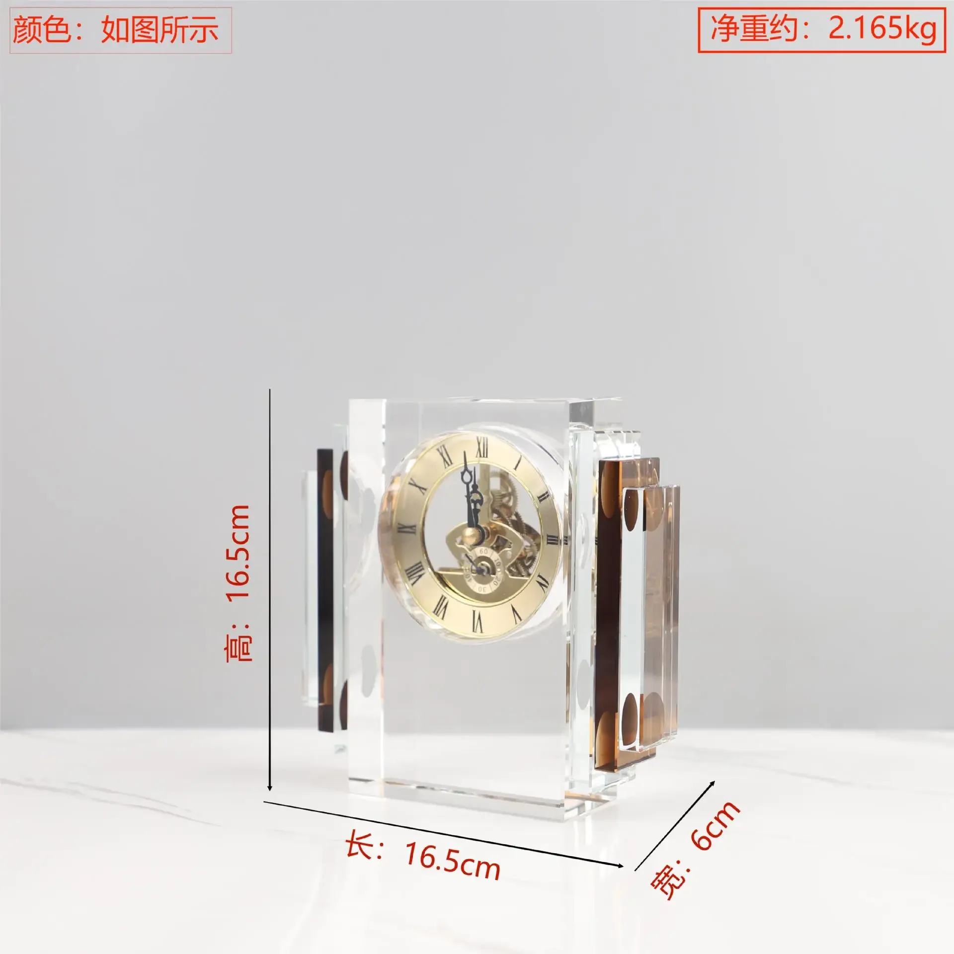 Orologio meccanico moderno e semplice in cristallo geometrico, orologio da tavolo, ornamento da tavolo, ingresso, mobile TV, decorazione della casa