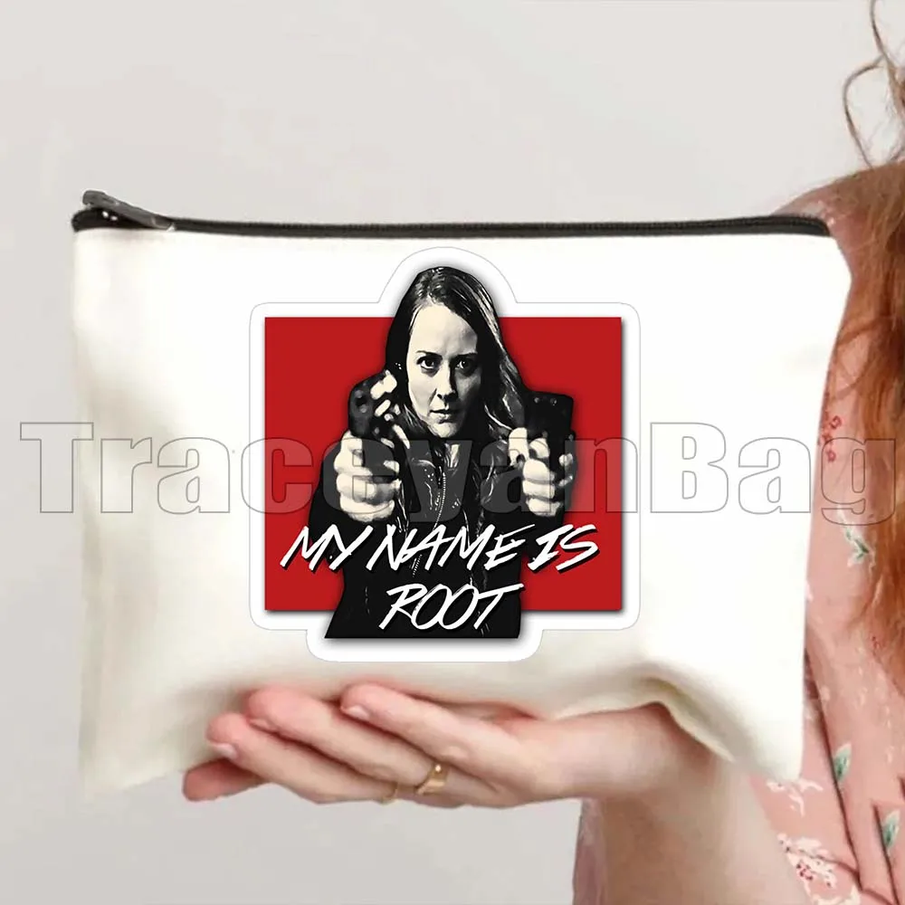 Funny Retro Person Of Interest Movie Root Shaw Fan Gifts Canvas Cosmetic Bag Makeup Storage Toilet Bag Pencil Case Zipper Pouch