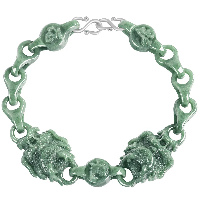 

Зеленый Мьянманский жадеитовый браслет с драконом, резной драгоценный камень, винтажные талисманы, модный браслет, очаровательные подарки для женщин, натуральный нефрит