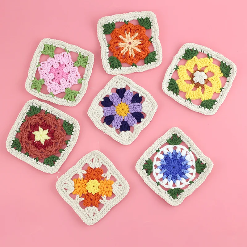 

1PCS Hand Knitted Coaster Square Skid Insulation Cup Pad Reusable Absorbent Pads Mug Mat Dining Table Decor Kitchen Tableware