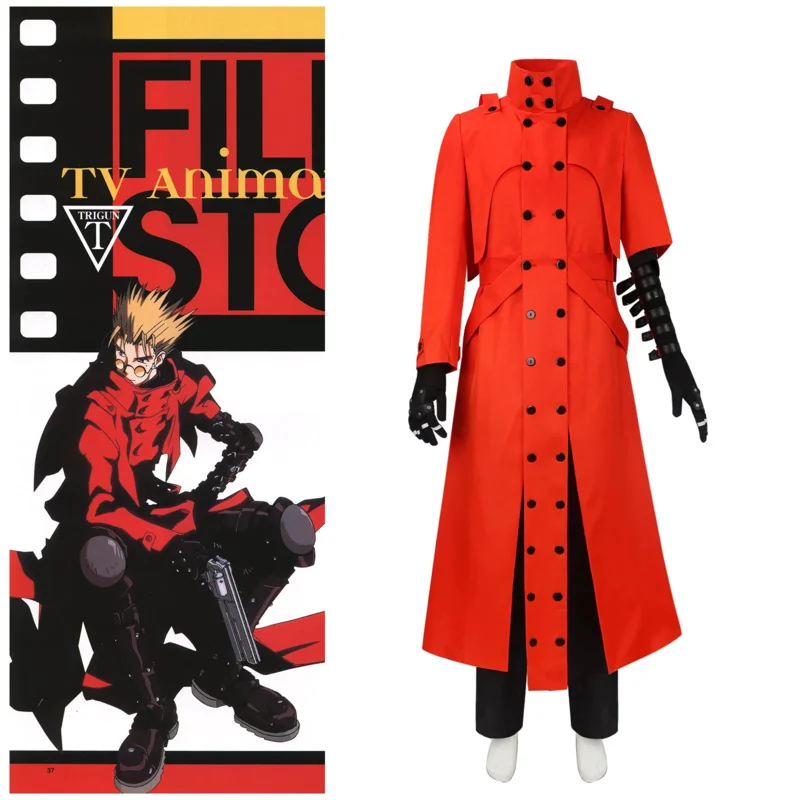 

Anime Trigun vassh the stampede cosplay costume red coat jacket poncho set Halloween Carnival party men rode disguise clothes