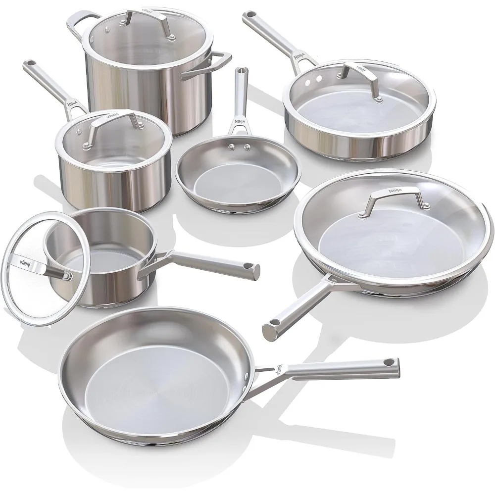 Stainless Steel Cookware 12 Piece Pots & Pans Set, All Stovetops & Induction, Oven Safe to 600°F, PFAS Free