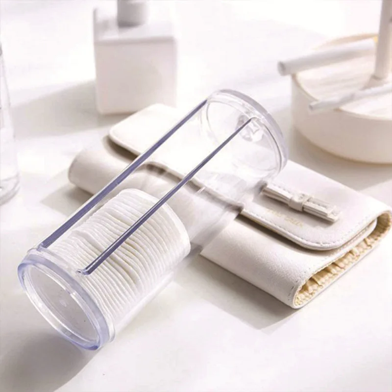 Acrylic Storage Box Bathroom Jar Makeup Organizer Cotton Round Pad Holder Cotton Swab Box Qtip Holder Dispenser with Bamboo Lid