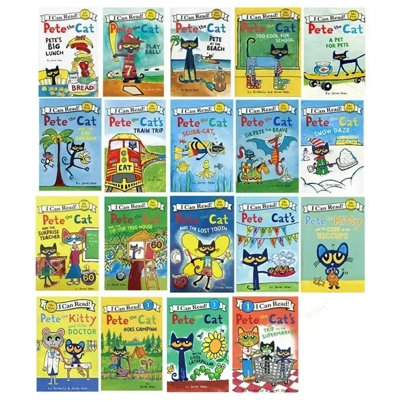 Ensemble de livres pour enfant, nettoyage d'images de bébé, je peux lire Pete le chat, histoires célèbres, contes anglais, 19 nettoyages/ensemble