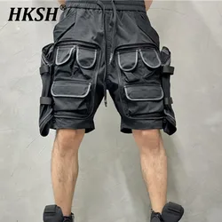 HKSH American Vintage Shorts Men's Tide Tactical Dark Large Pockets Spliced Knee Length Pants Fashion Loose Casual Capris HK1153