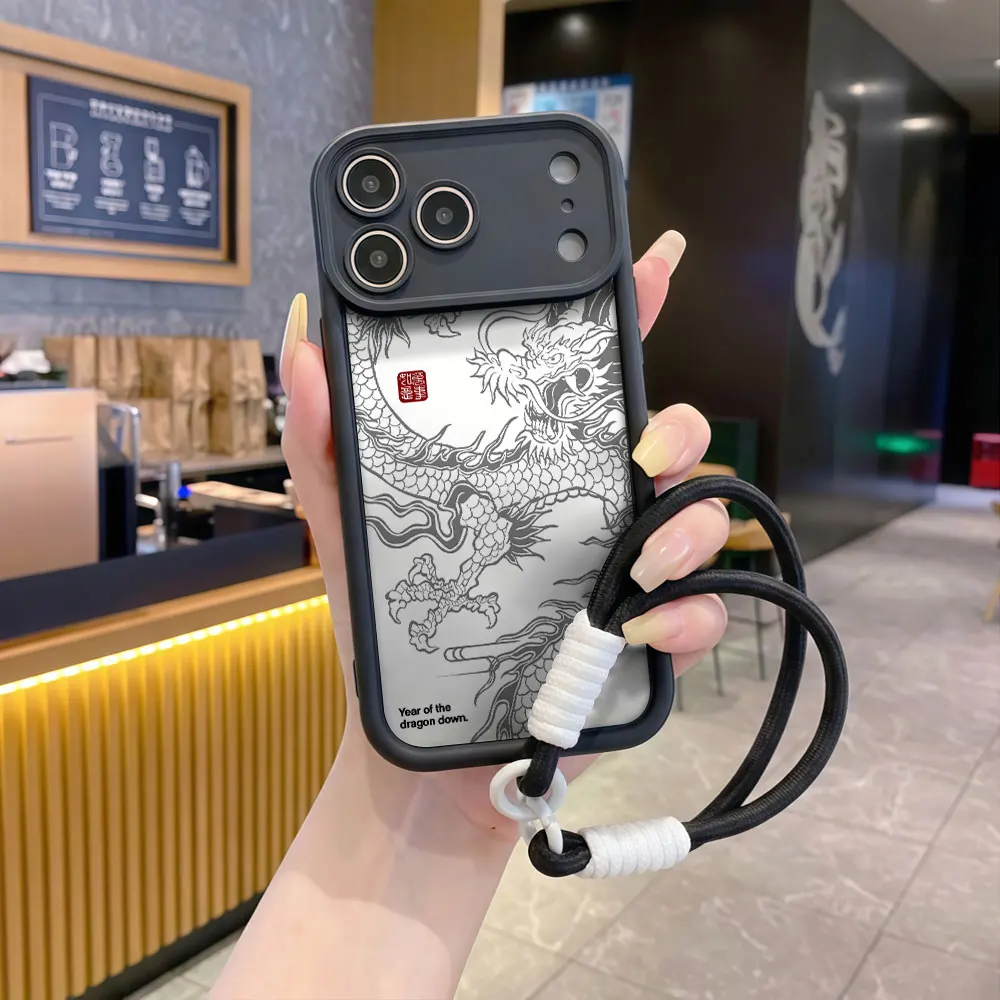 Lanyard Phone Cases For Samsung Galaxy S25 S24 S26 Note 20 Ultra Plus A56 A55 A36 A54 A16 Chinese Dragon INS Wrist Strap Cover