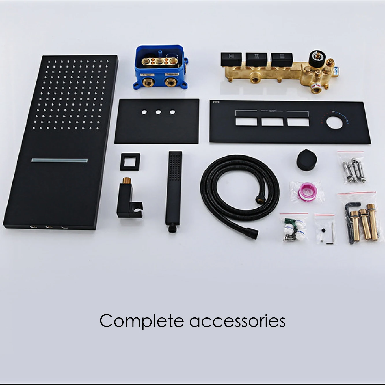 Imagem -06 - Torneira de Chuveiro de Latão Preto Simples High-end Interruptor de Chave de Design de Parede Cascata de Funções Sistema de Tomada de Água