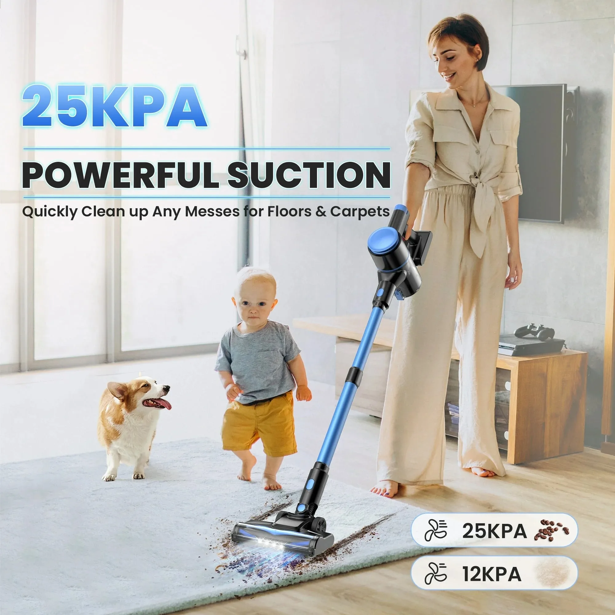 INSE N8 Cordless Vacuum Cleaner Lightweight Stick Vacuum with Powerful Suction 2200mAh Battery 40 Mins Runtime for home cleaning