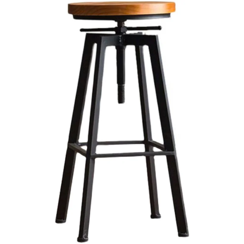 Taburete de Bar giratorio de estilo Industrial, taburete de madera maciza con base alta para mostrador, sillas de Bar Retro para el hogar con altura ajustable de 62-83cm