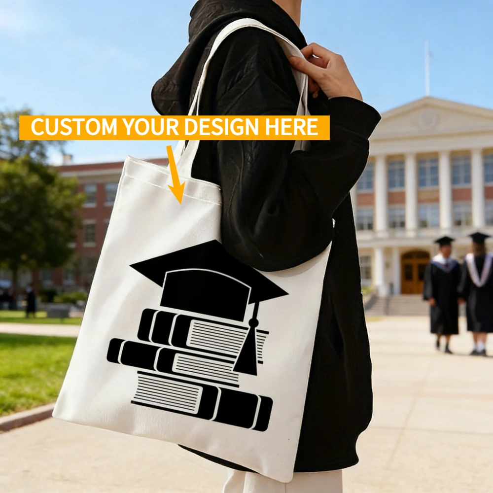 1pc Custom Printed Ladies Handbag - Personalized Photo, Text or Logo Design, Handled Reusable Shopping Bag, Casual Beach Bag