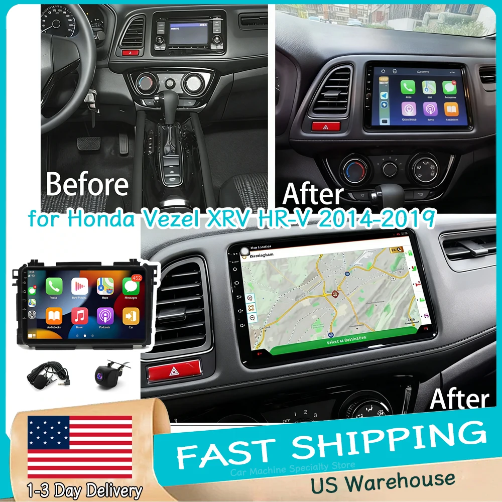 

9-дюймовая автомагнитола Android 15 с GPS-навигацией 2+32 ГБ для Honda Vezel XRV/HRV 2014-2019 с Carplay, Android Auto и камерой заднего вида AHD
