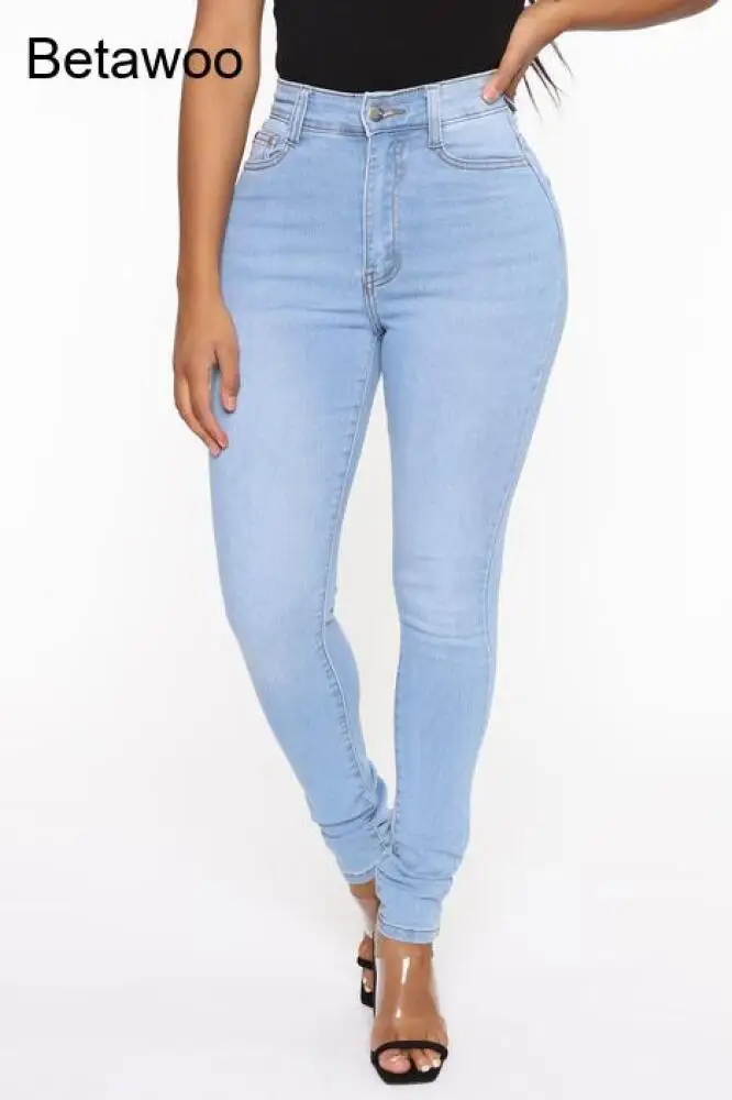 

Light Blue High Waist Skinny Jeans Stretch Slim Fit Casual Denim Trousers