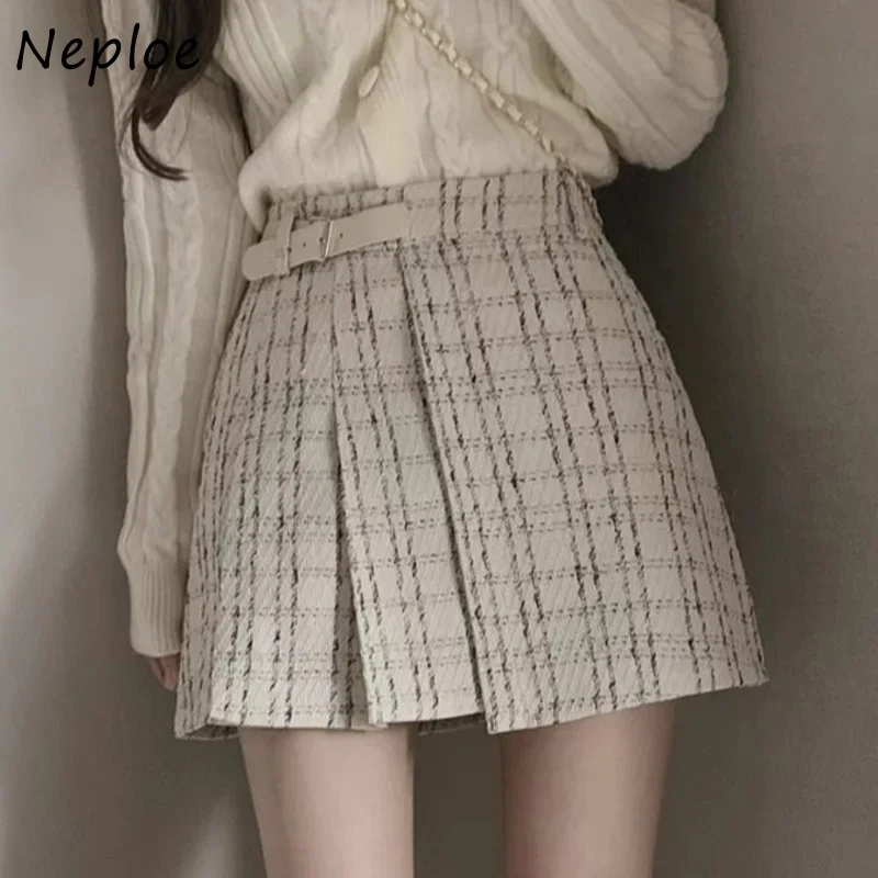 

Neploe High Waist Lace Up Slim Plaid Mini Skirt Gothic Early Spring with Safety Shorts Irregular Jupe Faldas Mujer Moda 2025