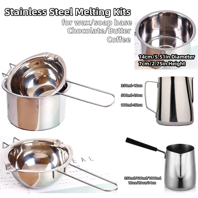 Long Handle Melting Pot Melt Kits for Wax/Soap Base/Chocolate/Butter/Coffee Stainless Steel Mug Heated Jug DIY Making Tools