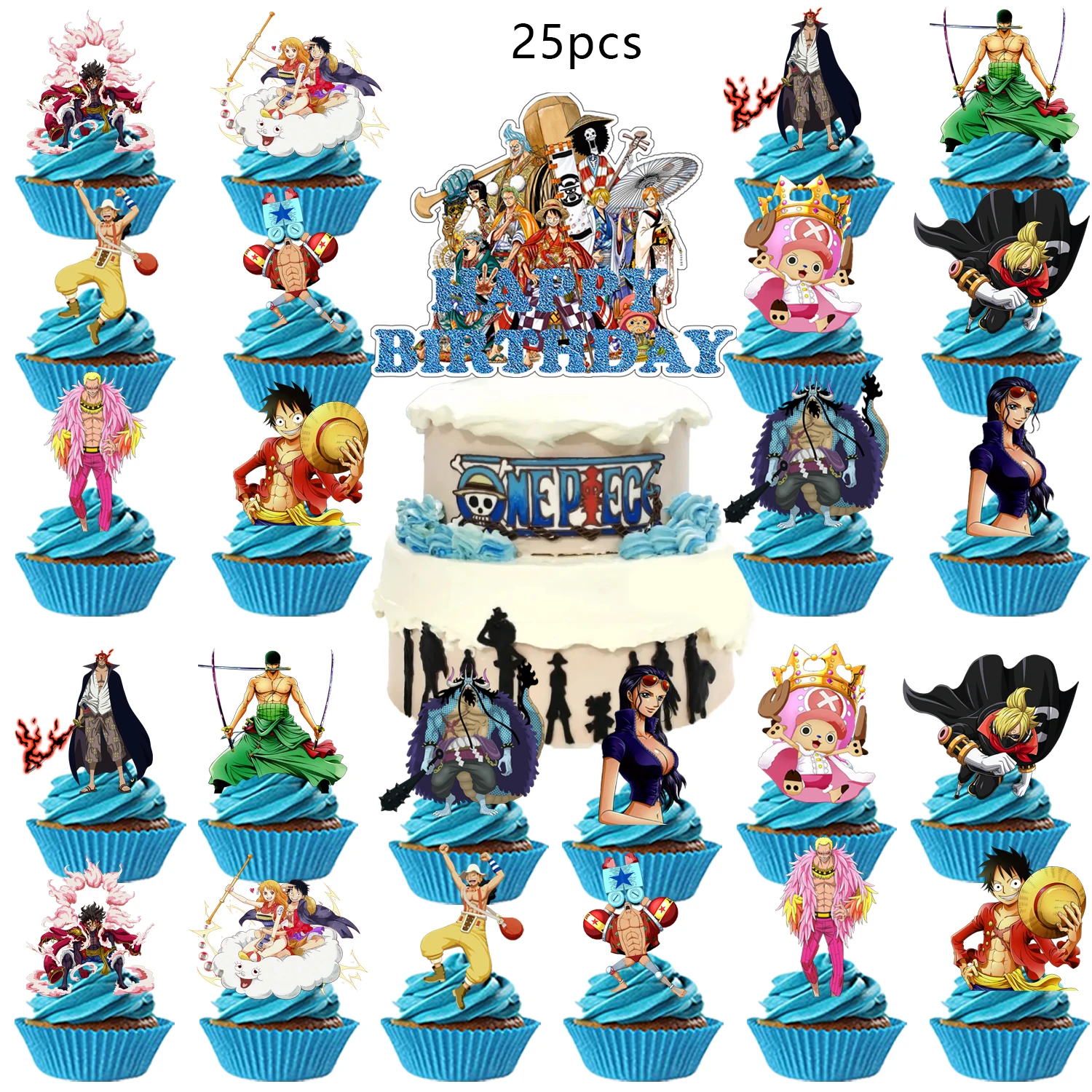 Adorno para tarta de una pieza, adornos para magdalenas, decoraciones de cumpleaños de una pieza, suministros para fiestas temáticas, decoraciones para tarta de cumpleaños de una pieza