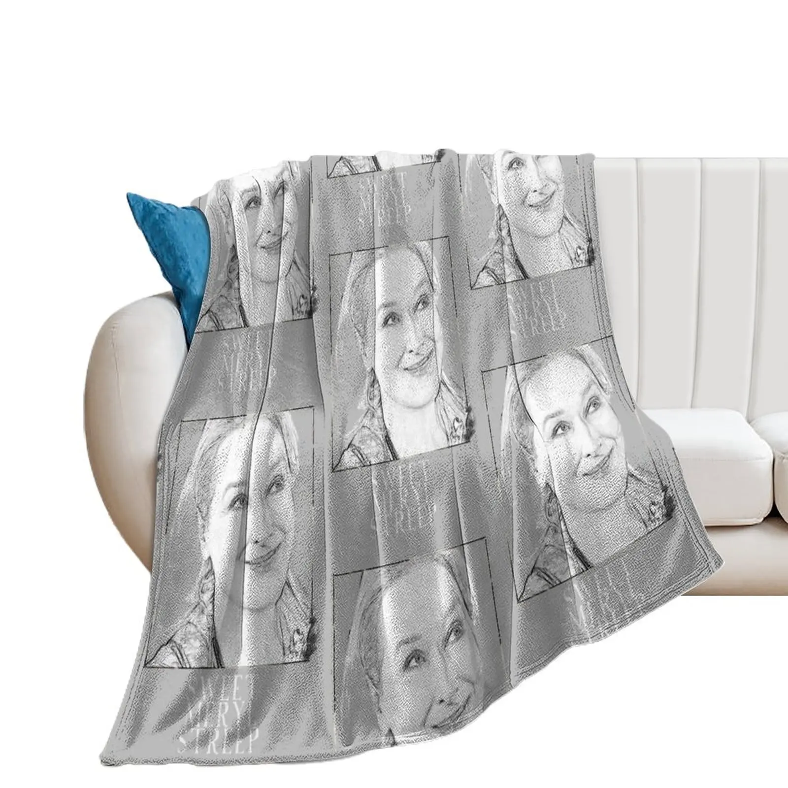 Sweet Meryl Streep framed, popart black and white - digital handmade by Iona Art Digital Throw Blanket funny gift Thins Blankets