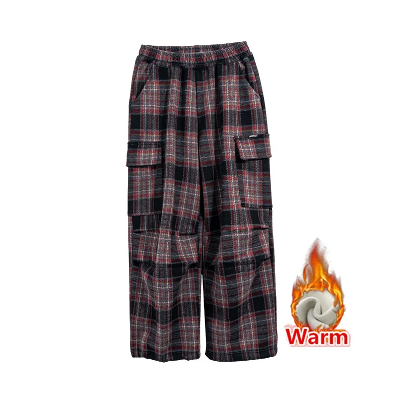 Child Winter Plaid Cargo Thermal Pants With Pocket for Teenage Boy Loose Casual Insulated Trousers Kids Fleece-Lined Sweatpants image 6