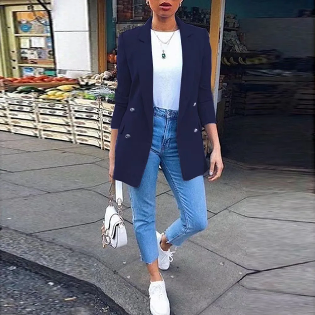 Plus size Western fashion lapel cardigan mid-length temperament suit jacket for women