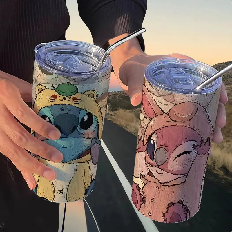 Imagem -03 - Disney Cartoon Anime Stitch Water Cup Angel Vacuum Cup Stitch Angel Lovers Cups Leite Café Presentes dos Namorados Crianças 420ml