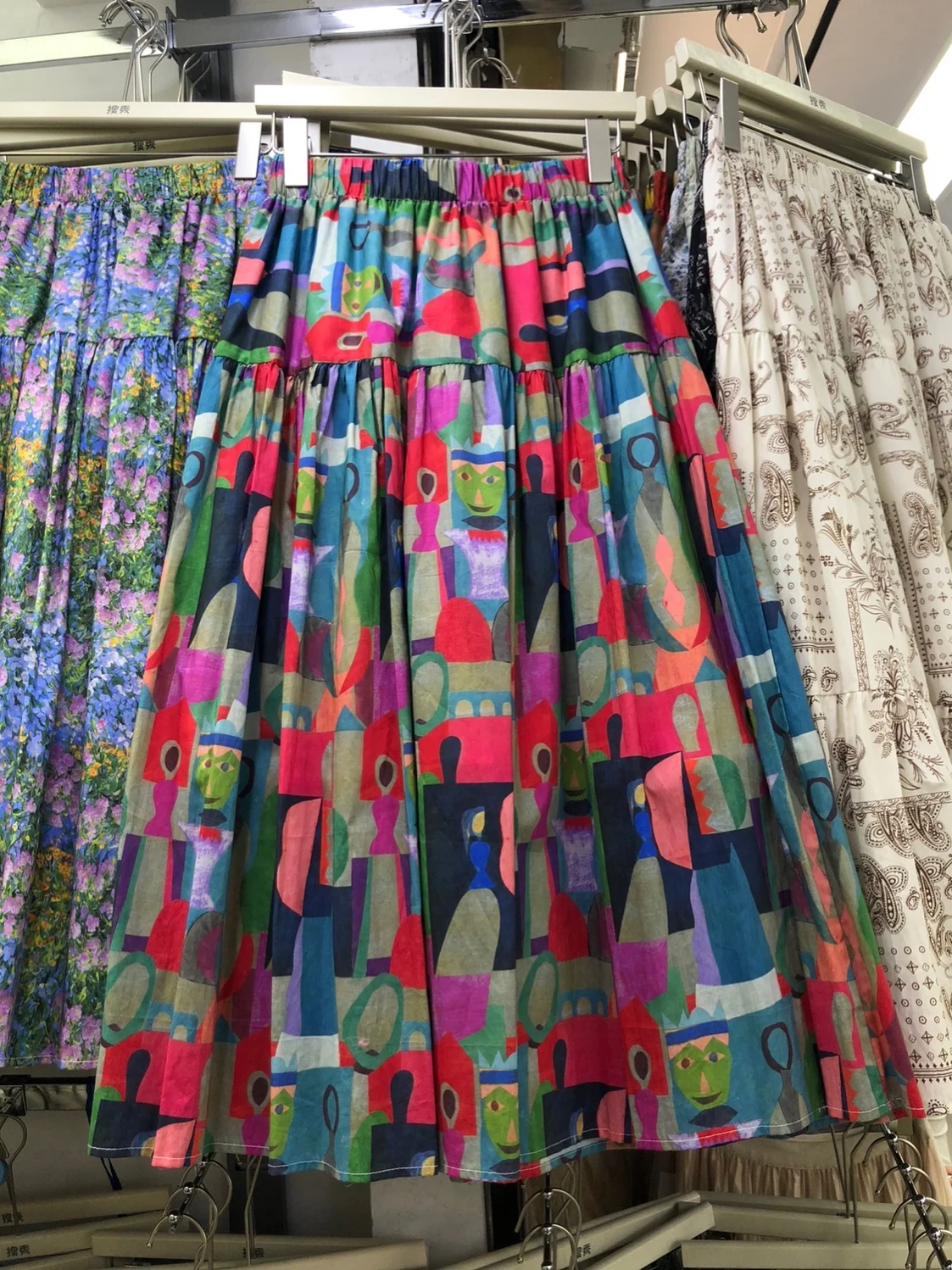 Casual Floral Print Midi Skirt Women's A-Line Half-length Summer Outfit Travel Wear Comfortable Cotton Blend High Waist