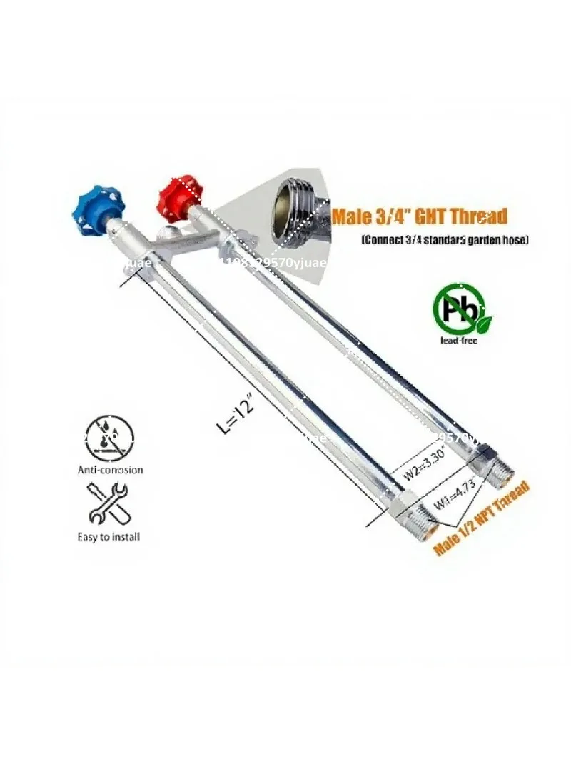 Frost Free Outdoor Faucet Hot and Cold Water Supply 12 Inch Antifreeze Hose Bib