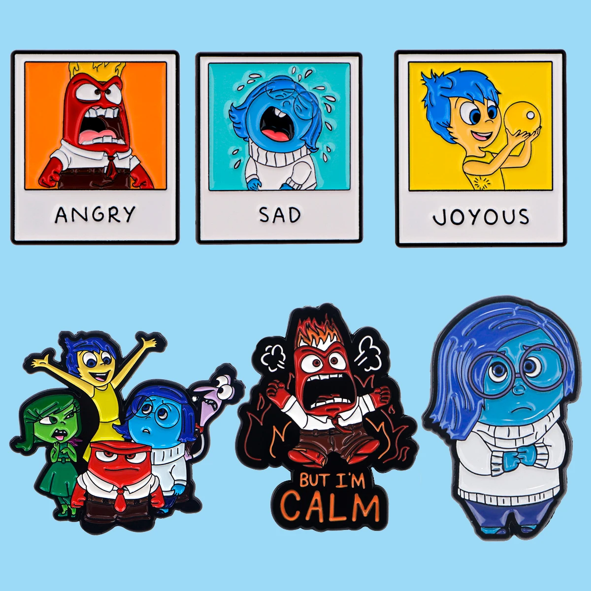 

6pcs Cartoon Anime Brain Metal Badges SAD ANGRY Brooches Jewelry Accessories Collar Clothes Bag Lapel Pin Shirt Decoration