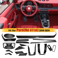 AFDT For Porsche 911 992 Car Interior Real Carbon Fiber Center Console Panel Cover Door Strips Trim Accessories 2019-2024