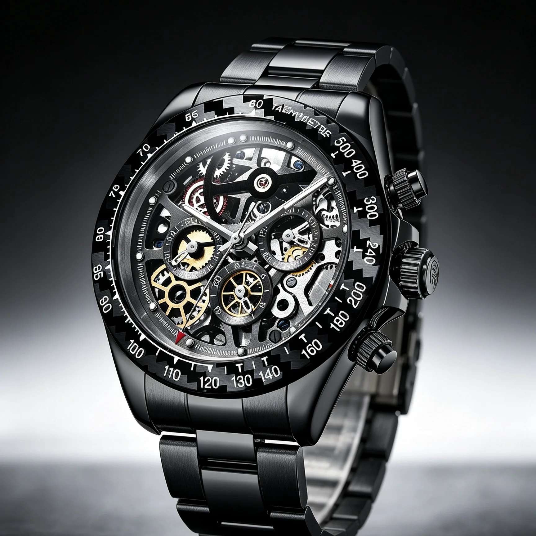HANBORO PVD Zeitmesser-Rennuhr mit Hohlzahnrad-Zifferblatt-Design, Mechanische Uhr, Wasserdicht, Sportlich-Modisch, Edelstahl-Armband-Stil