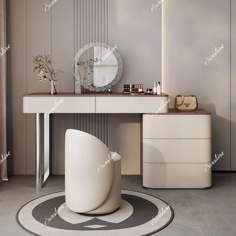 Medieval style bedroom modern simple black walnut texture French makeup table desk integrated