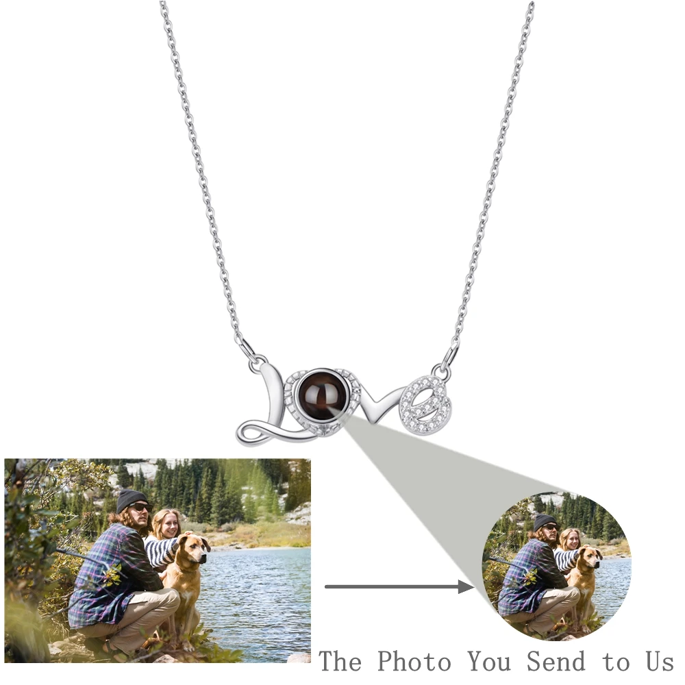 

Heart LOVE Pendant Custom Photo Necklace for Women Personalized Projection Photo Necklace 925 Silver Chain Valentine's Day Gift