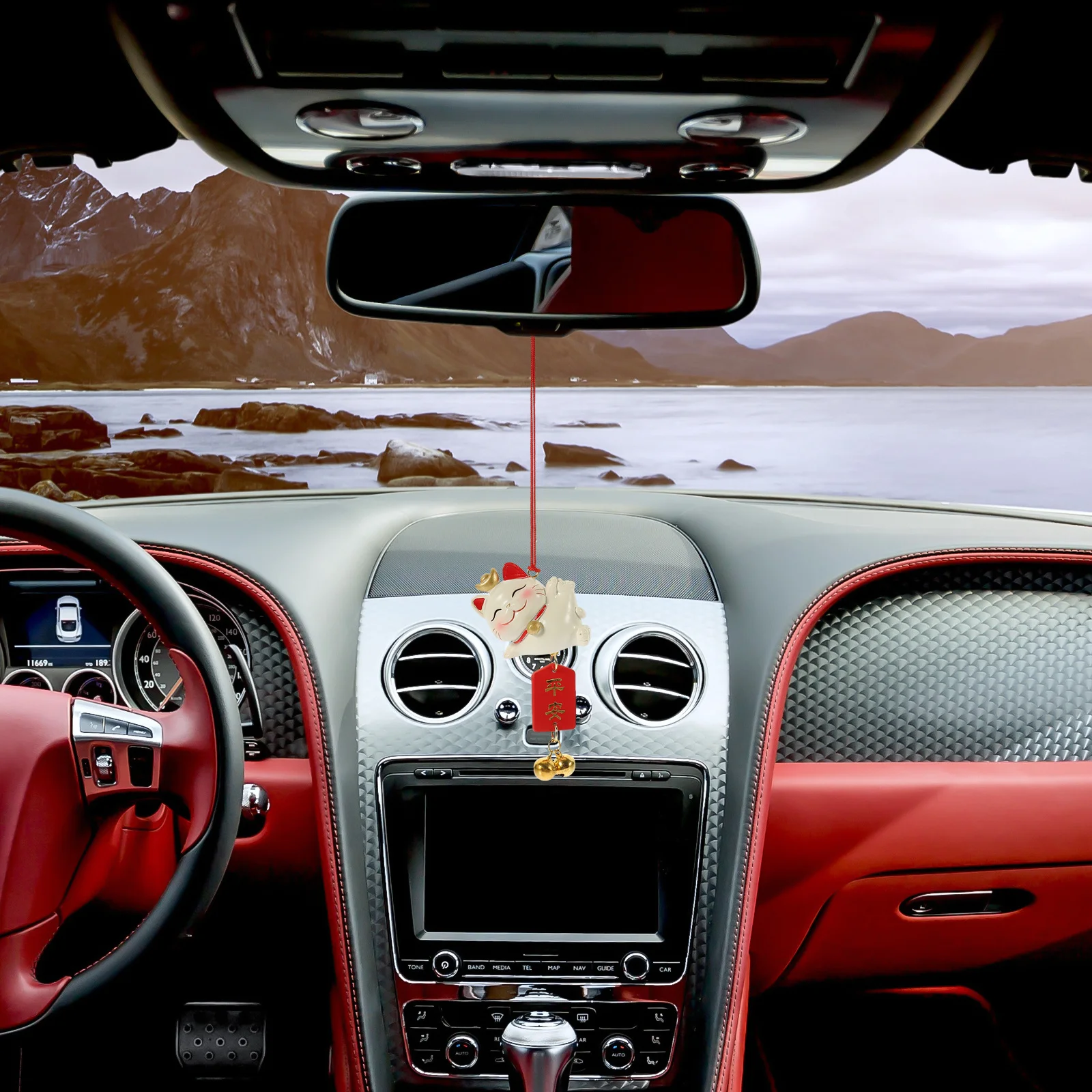 Car Hanging Lucky Cat Pendant Rearview Mirror Decor Car Interior Accessories Gift for Women Rearview Mirror Charms