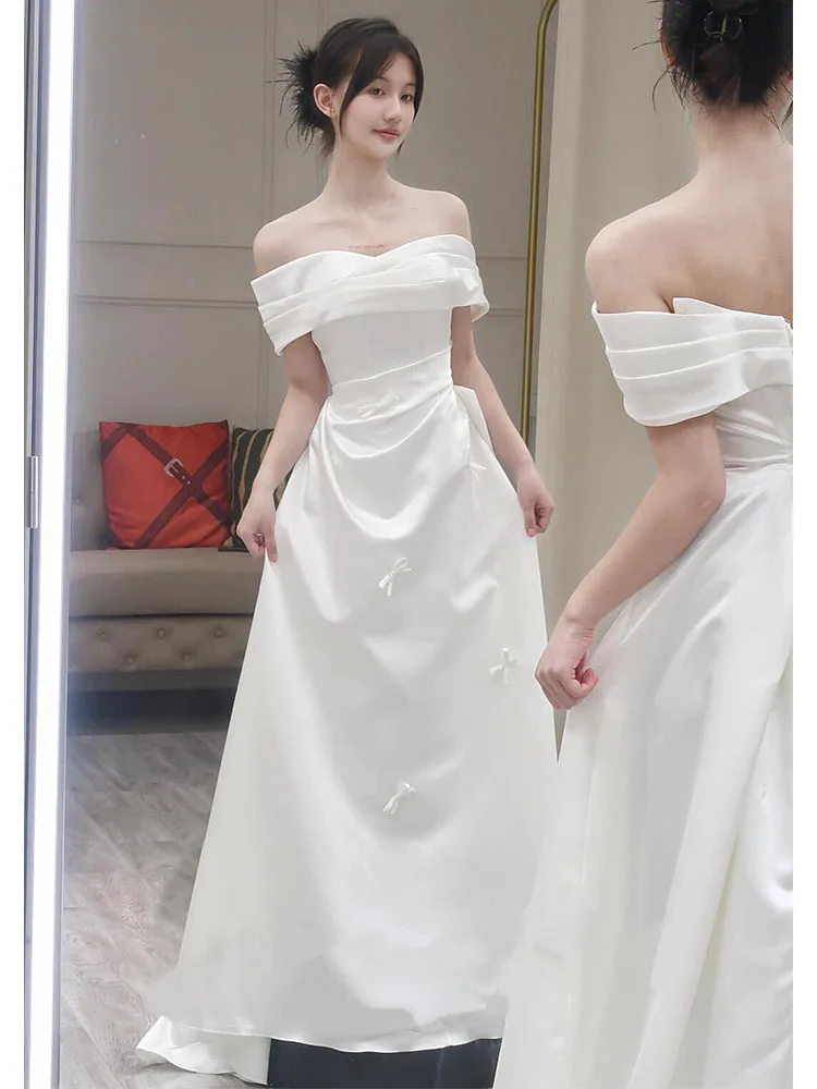 

Элегантное атласное свадебное платье на одно плечо, длинное облегающее вечернее платье для помолвки и свадебных мероприятий