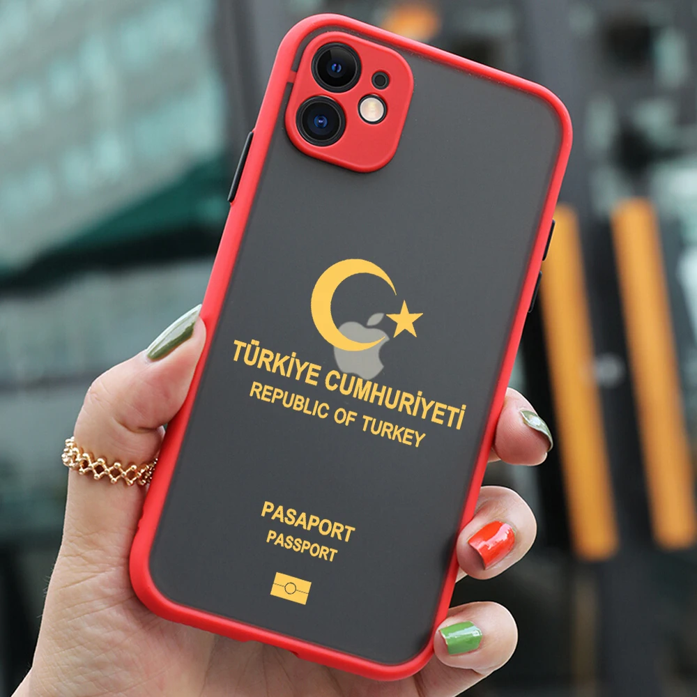 Turkey Passport Phone Case For iPhone 15 14 13 12 11 Mini Pro Max X XR XSMax 7 8 Plus Matte Transparent Back Cover