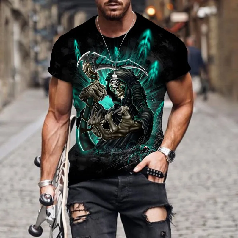 summer New T Shirts for Men round neck T Shirt 3d Skull  Graphic Print T-shirts Short Sleeve fashion casual loose Men\'s Clothing