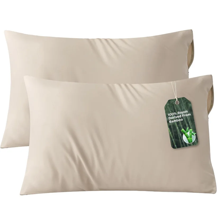 2 Pieces Pillowcase 100% Viscose Derived from Bamboo Queen King Double Standard Size Pillow Case Soft Cooling Pillow Covers