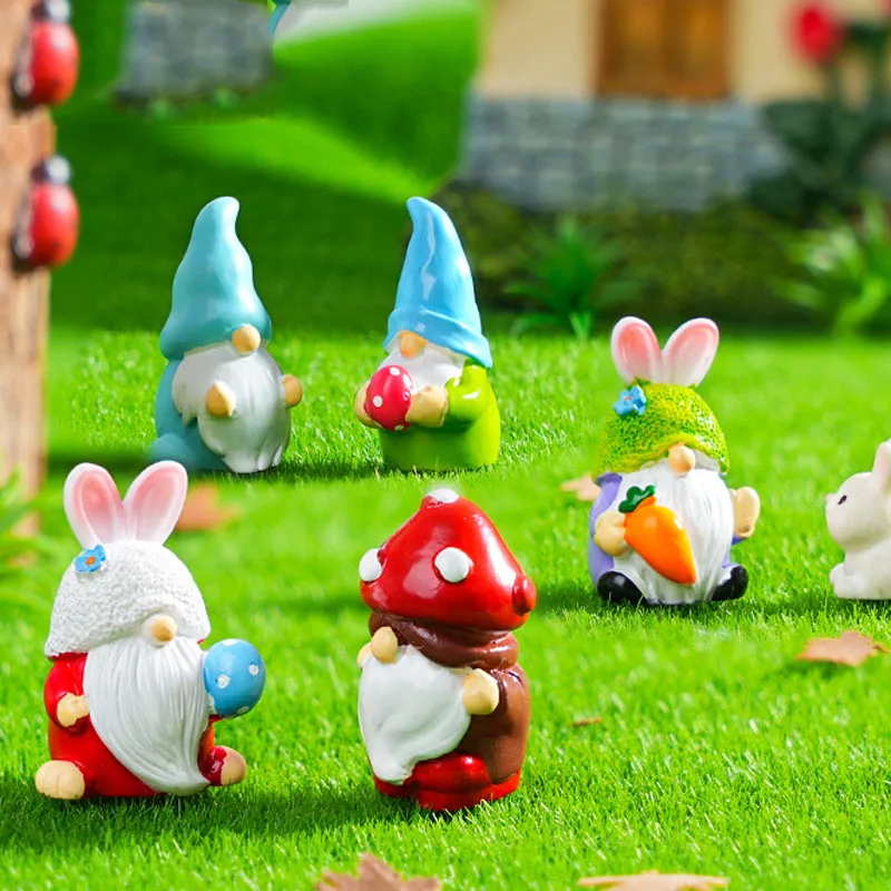 

8pcs Cartoon Mushroom Dwarf Miniature Figurines Tiny Landscape Resin craft ornament Moss Terrarium Decor