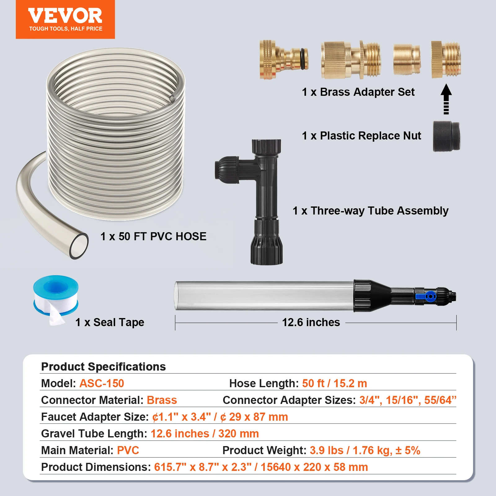 VEVOR 25 30 33 50 ฟุตเครื่องดูดฝุ่นตู้ปลาเครื่องทําความสะอาดถังปลาพร้อมอะแดปเตอร์ 3 ประเภทสําหรับทําความสะอาดถังปลา Gravel & ทราย