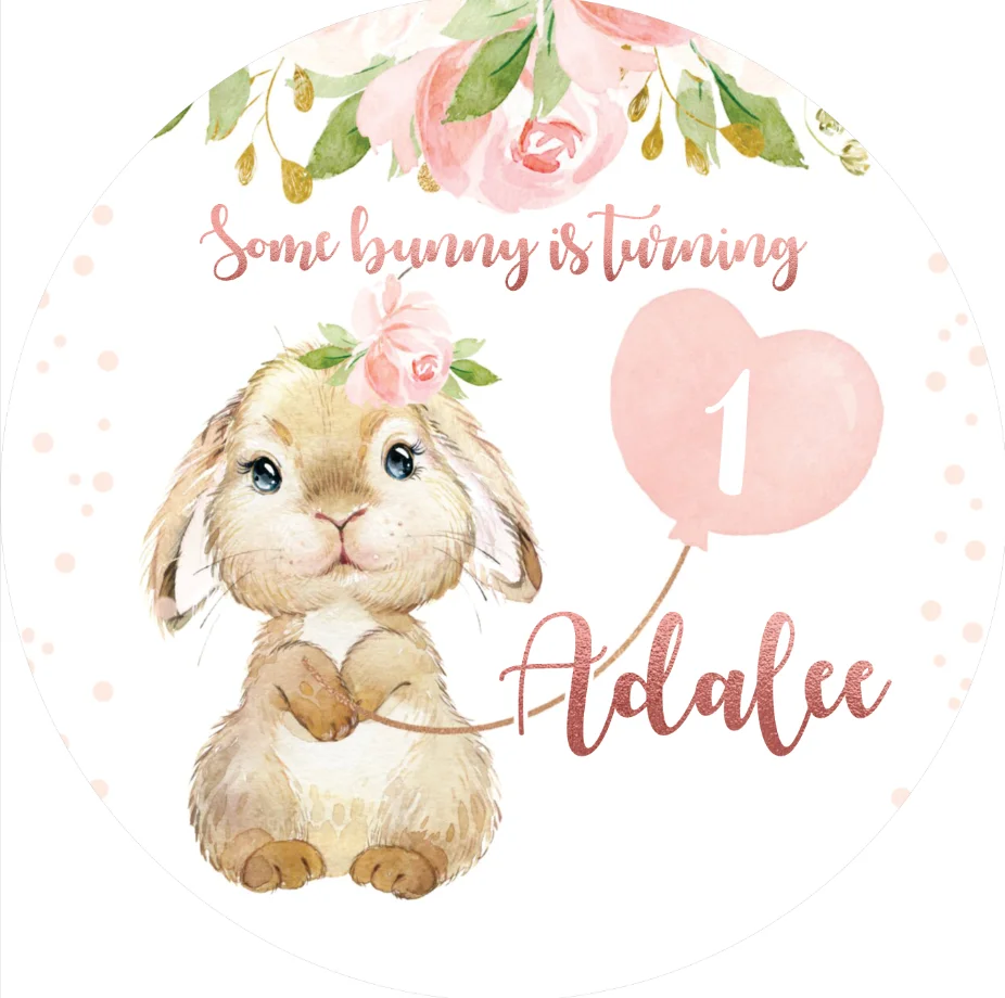 6x6ft Personalized Some Bunny Turn One Happy Easter Pink Rabbit Baby Shower Custom Photo Background Backdrop Vinyl 180cm x 180cm