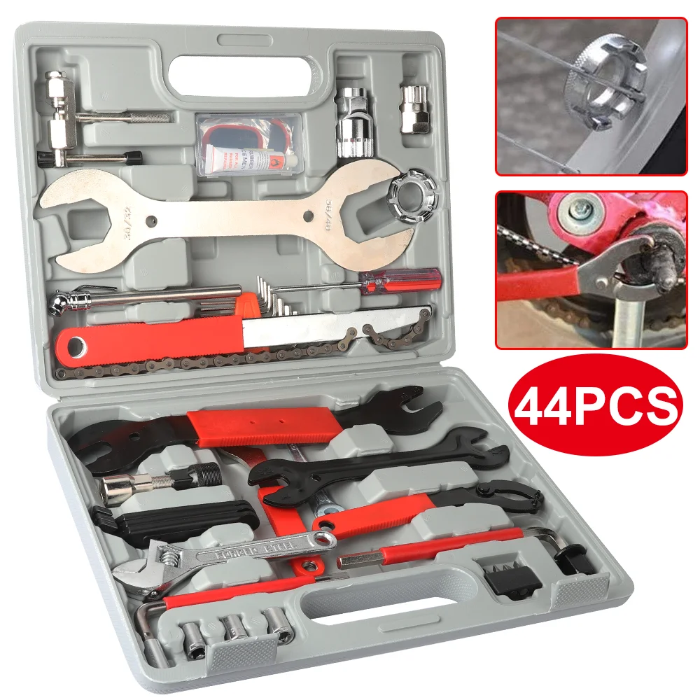 Image of Fahrrad-Reparaturwerkzeug-Set Kettenbrecher Kurbelabzieher Schwungrad-Entferner Fahrrad-Schraubenschlüssel Reparaturwerkzeug MTB Rennrad Reparaturwerkzeuge 44-teilig