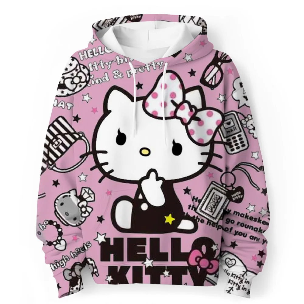 Sanrio HELLO KITTY Hoodie Children Fun Graphic Pullover Adult Kids Casual Hooded Clothing Boys Girls Fashion Trend Coat with Hat