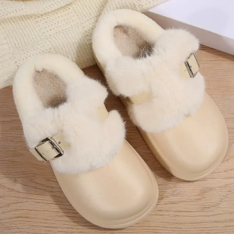 Wasserdichte EVA-Clogs mit dicker Sohle und Fellbesatz für Damen, Winter 2026, mit Metallschnalle, flauschige Outdoor-Hausschuhe, warme Plüsch-Pantoffeln für Frauen – Detail 16